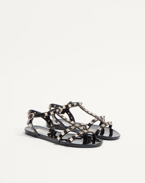 Valentino Garavani - Rockstud Flat Rubber Sandals - Black - Woman - Sandals